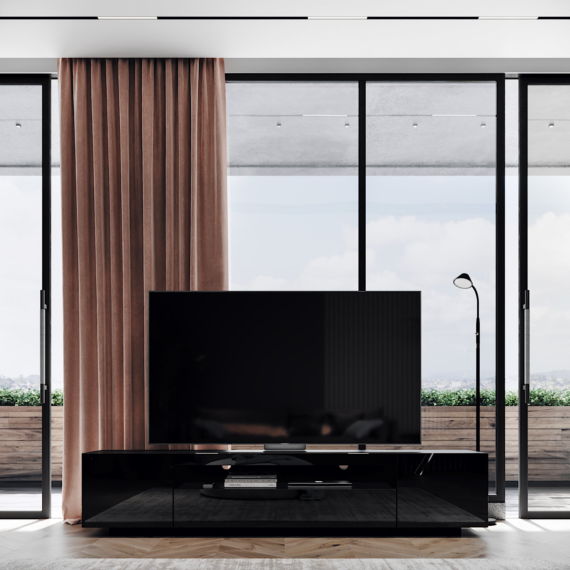 SAMSO Black TV Stand for TVs up to 75 with LED Lights LOFT LOFT Design Company